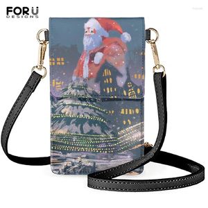 Bolsos de hombro Forudesign Christmas Santa Mujeres impresas Teléfono Multifunción Bolsa de mensajería de cuero Grils