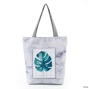 Sac à bandouliers Green Leaf Pattern Bag à imprimé marbre rafraîchissant Fashion Handbag Eco Friendly Shopping Haut-capacité Travel Beach