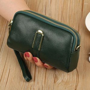 Sacs à bandoulière de haute qualité en cuir véritable pochette pour femmes portefeuille petit bandoulière véritable téléphone portable Double fermeture éclair porte-monnaie