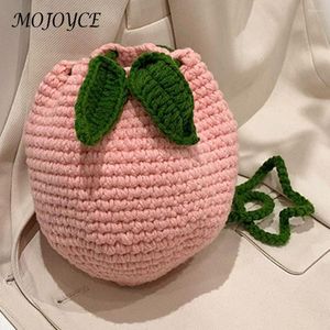 Bolsos de hombro tejidos Casual personalizado señoras fruta tejido lindo hecho a mano rosa melocotón para vacaciones/compras mujeres/niños