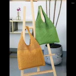 Bolsos de hombro de gran capacidad para mujer, bolso de punto Retro con malla elástica Simple, bolso de compras de suéter suave ahuecado