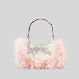 Sacs à bandoulière de luxe en plumes d'autruche Dianonds Patchwork Sacs à main Shinny Strass Épaule Sacs à bandoulière Glitter Small Party Purses 221123