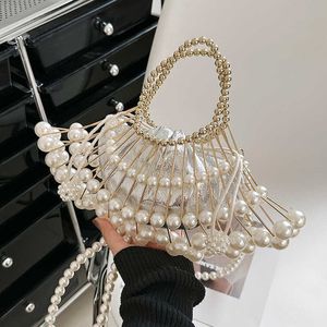 Bolsos de hombro, bolso de mano de noche de perlas plateadas de lujo para mujer, bolso de diseñador para fiesta de boda, bolso de mano para mujer, bandolera calada 230530