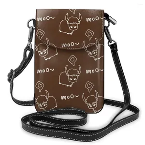 Bolsos de hombro, Mini bolsos con patrón de vaca de dibujos animados, monedero para mujer, bolso para teléfono, bandolera con cerrojo, bandolera de cuero PU para mujer, monedero