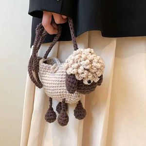 Sacs à bandoulière New Cute Cute and Fun Little Sheep Kids Wool Knitted Mobile Phone Bag Tissage personnalisé Cross Shoulder Crochet Bag