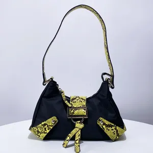 Bolsos de hombro de tela de nailon para mujer, bolso y monedero de diseñador de lujo, empalme de PU, colores contrastantes Vintage, 2024