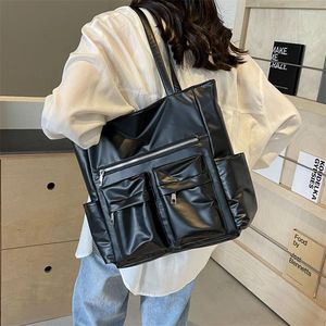 Sacs à bandoulière poignée supérieure sac fourre-tout pour femmes noir cuir souple Simple Style japonais école grande capacité sac à main argent