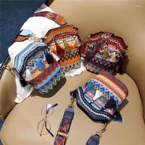 Bolsos de hombro, bolso Vintage para mujer, bandolera étnica tejida a mano con borlas para mujer, bandolera Hippie para mujer, bolso pequeño en 4 colores