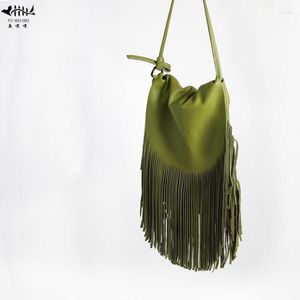 Bolsos de hombro para mujer, bandolera con flecos de cuero genuino, borla con flecos, bohemio, Hippie, gitano, bohemio, Tribal, estilo Ibiza, cruzado