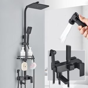 Shower Brass Faucet Bathroom Combination Set Multi-function Bathtub Height Adjustable Black Shower Cooling And Heating System