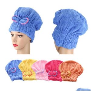 Shower Caps Microfibre Quick Hair Drying Bath Towel Spa Bowknot Wrap Towels Cap Bathroom Accessories Bonnets For Women Designer Drop Dht8M