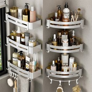Étagère d'angle de douche, étagère de rangement de salle de bain, sans espace de perçage, adhésif en aluminium sur le mur, support de shampoing 240108