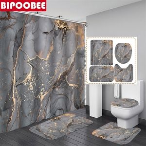 Rideaux de douche abstrait marbre rideau fissure or Texture luxe pierre Grain salle de bain couverture de toilette et tapis de bain tapis antidérapant 221028