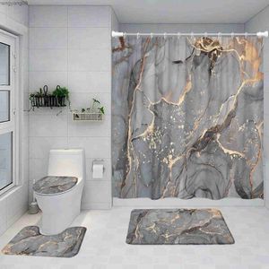 Shower Curtains Abstract Marble Shower Curtain Set Gold Lines Black Grey Pattern Modern Luxury Home Bathroom Decor Rug Toilet Cover R231114