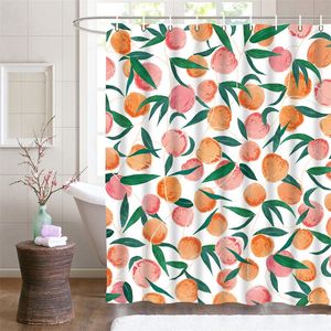 Shower Curtains Allover fruit shower curtain lining peach lemon strawberry papaya printing bathtub curtain with hook waterproof bathtub 230713