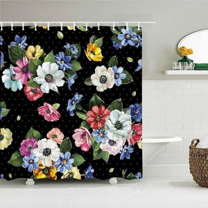Cortinas de ducha hermosa flor mariposa pequeña cortina fresca impermeable baño decoración hogar