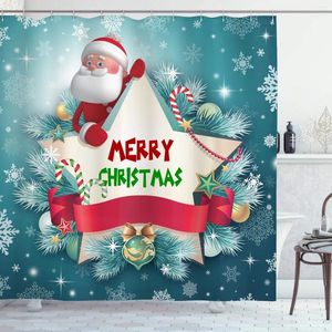 Cortinas de ducha Cortina de Navidad Invierno Santa Claus Bolas Pino Aguja Caramelo Copo de nieve Campanas Dibujos animados Lindo Baño Decoración