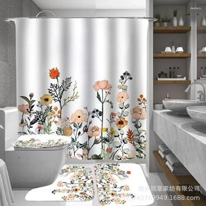 Cortinas de ducha Serie de flores Impresión digital Poliéster Impermeable Cortina a prueba de moho Juego de juego de baño con ojales de cobre puro