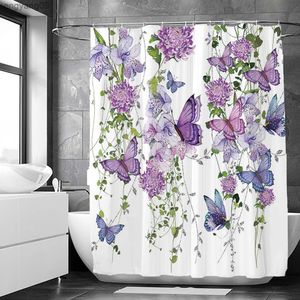 Cortinas de ducha Flores Cortina de ducha de mariposa Arte de fantasía Rose Floral Floral Impermeable tela de baño Cortinas de decoración de la habitación con R230822