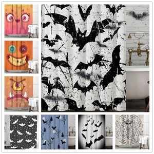 Cortinas de ducha Goblin de Halloween Decoración para el hogar Cortina para sala de estar Dormitorio Murciélagos blancos y negros Tela Baño