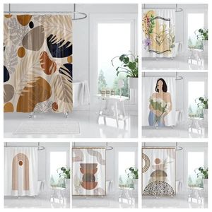 Rideaux de douche à la maison pour salle de bain Morandi Lignes et fleurs tissu imperméable rideau moderne 180x200