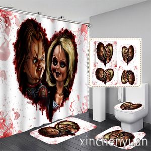 Rideaux de douche film d'horreur Chucky impression 3D imperméable rideau de salle de bain tapis de couverture de toilette tapis de sol antidérapant (1/3/4 pièces) W07