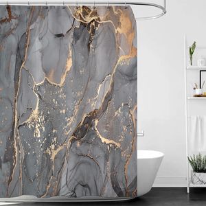 Shower Curtains Luxury golden marble shower curtains geometric strip curtains for bathroom accessories set bathroom curtains with hooks 230406