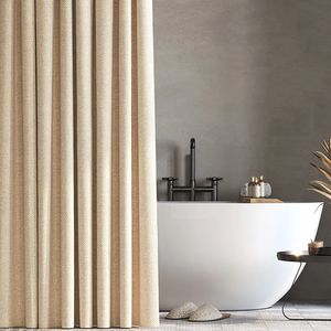 Shower Curtains Luxury Thick Imitation Linen Shower Curtain Waterproof Bath Curtains For Bathroom Bathtub Large Bathing Cover with Metal Hooks 231009