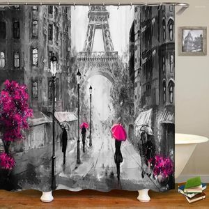 Rideaux de douche Landsage de style nordique Paris Tower Fabric Curtain Salle de bain Salle de bain en polyester imperméable avec 12 crochets