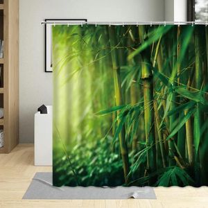 Rideaux de douche Plante Forêt Bambou Rideau Vert Paysage Naturel Lumière du Soleil Pont d'écoulement d'eau Salle de Bain Maison Tissu décoratif Lavable