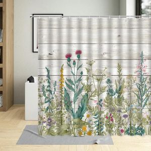 Cortinas de ducha Serie de planta Cortina Spring Flower estampado Decoración de baño Fabrica impermeable para sala de estar colgando con ganchos