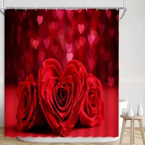 Cortinas de ducha Cortina de rosa roja Pétalo de San Valentín Día de amor Dropas