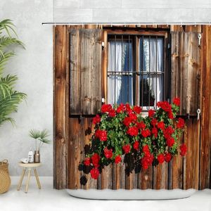 Rideaux de douche rétro fleur fenêtre rideau vieux volets en bois ferme grange impression décor à la maison salle de bain ensemble écran de baignoire