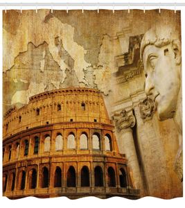Rideaux de douche Concept Empire romain Colonnes célèbres Sculptrice Colisée Carte de la nation Tissu imprimé Décor de salle de bain avec crochets