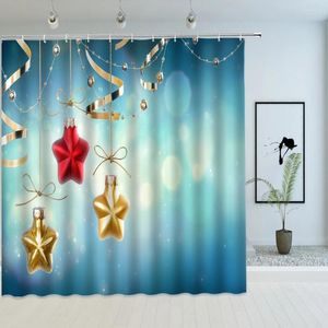 Rideaux de douche en argent en or de Noël Ballshower rideau de Noël avec rubans tourbillonnés et étoiles abstraites tissu de salle de bain baignoire de salle de bain