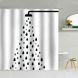 Rideaux de douche Simple noir blanc goutte de pluie rideau géométrie gouttelettes d'eau motif Polyester tissu salle de bain suspendu décor à la maison