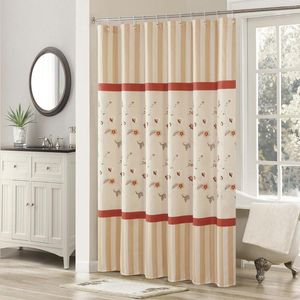 Cortinas de ducha Veronica Tan Farmhouse Gold Classic Poliéster Tela impermeable Modern Yellow Printed Cortina decorativa en crema