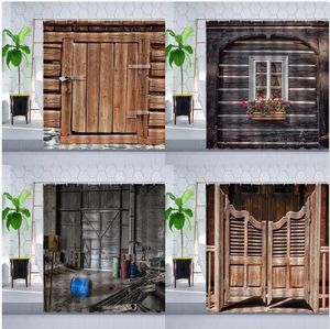 Courteaux de douche Vintage Portes en bois Ventres rideaux Fleurs volets House Salle de salle de bain Retro Farmhouse Decor Polyester Set