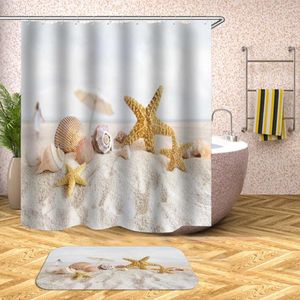 Cortinas de ducha Cortina impermeable Playa Shell Baño de mar para baño Bañera Cubierta de baño Extra grande ancho con 12pcs Ganchos