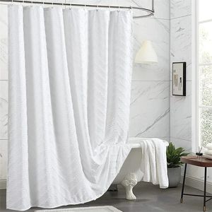 Shower Curtains White Woven Fabric Shower Curtain Modern Farmhouse for Bathroom Decor Waterproof 231025