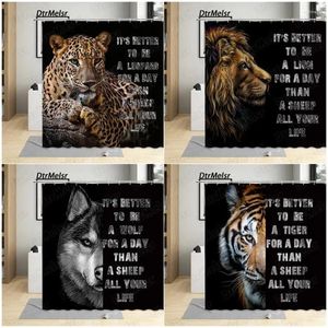Cortinas de ducha animal salvaje creativo leopardo león lobo tigre citas inspiradoras aforismo cortina de baño negro decoración de baño