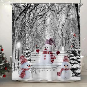 Cortinas de ducha Invierno Navidad Lindo muñeco de nieve Navidad Pino Árbol de nieve Bosque Vacaciones Casa Cortina de baño para decoración de baño con ganchos