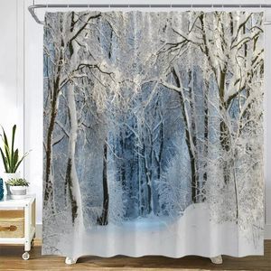 Rideaux de douche paysage d'hiver neige forêt arbres branche Nature paysage noël maison salle de bain décor tissu ensembles de rideaux de bain