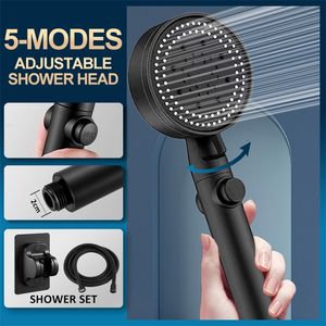 Shower Head Water Saving Black 5 Mode Adjustable High Pressure Shower Onekey Stop Water Massage Eco Shower Bathroom Accessories 220606