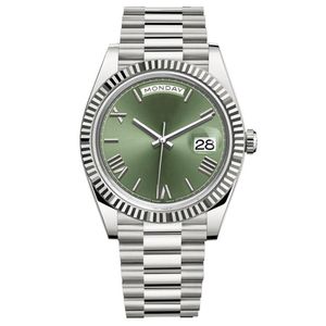 sichu1 - Relojes para hombre superiores 40 mm Número de Roma verde Cara Fecha grande Reloj mecánico automático Hombres Cristal de zafiro Pulsera de acero inoxidable w221b