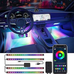 Sign Interior Neon RGB LED Decorative Strip With USB Wireless Remote Music Control Multiple Modes Led Car Foot Light HKD230706