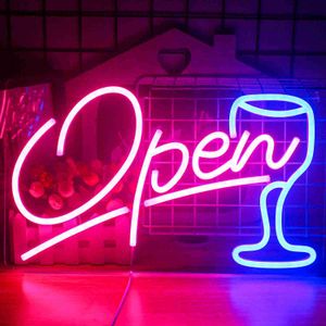 Sign LED Lights Open Wine Glass USB Atmosphere Light Decor Hanging Night Lamp Business Bar Club Coffee Shop Decoration Neon HKD230706