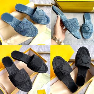Signature Blue denim slides 8R8092 sandales de marque de luxe sandales en jean fil bleu broderie Roma sandales de voyage sandales à lettres sandales décontractées sandales femme 35 46