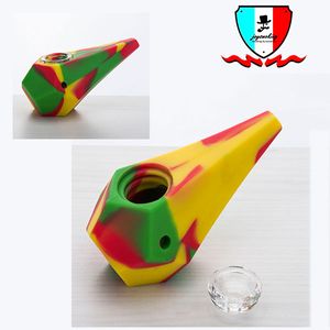 Pipe à main en silicone avec bol en verre remplaçable couleur mélangée fumer narguilé bang en silicone de qualité alimentaire aux herbes sèches