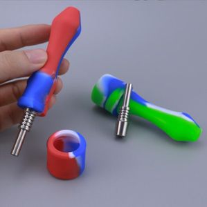 Silicone Silicone NC Kit Fumer Pipe Avec 10mm GR2 Titane Nail Tip Concentrate Cap Dab Rig Straw Wax Oil Burner Set Kits